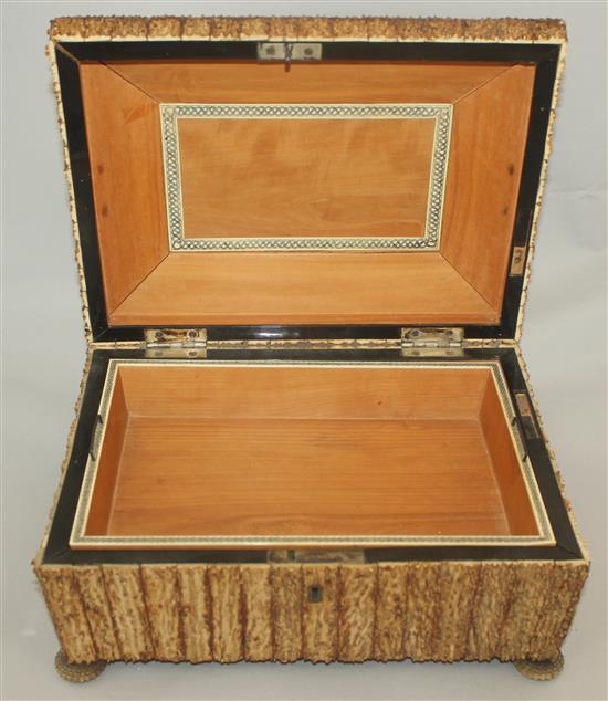 A 19th century Anglo Indian vizagapatam rectangular stag horn work box, 13in.